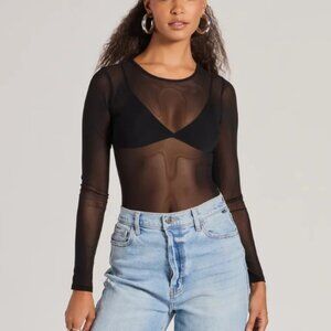 Windsor Loves a Mess Black Longsleeve Mesh Bodysuit XS